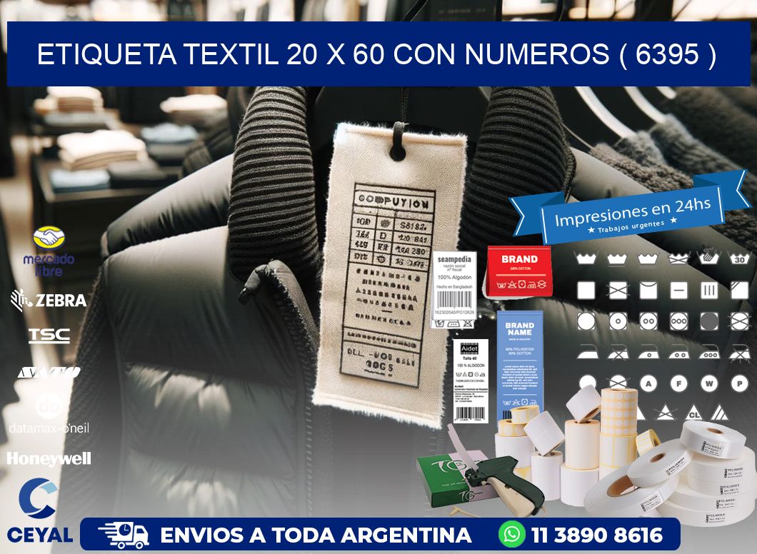 ETIQUETA TEXTIL 20 X 60 CON NUMEROS ( 6395 )