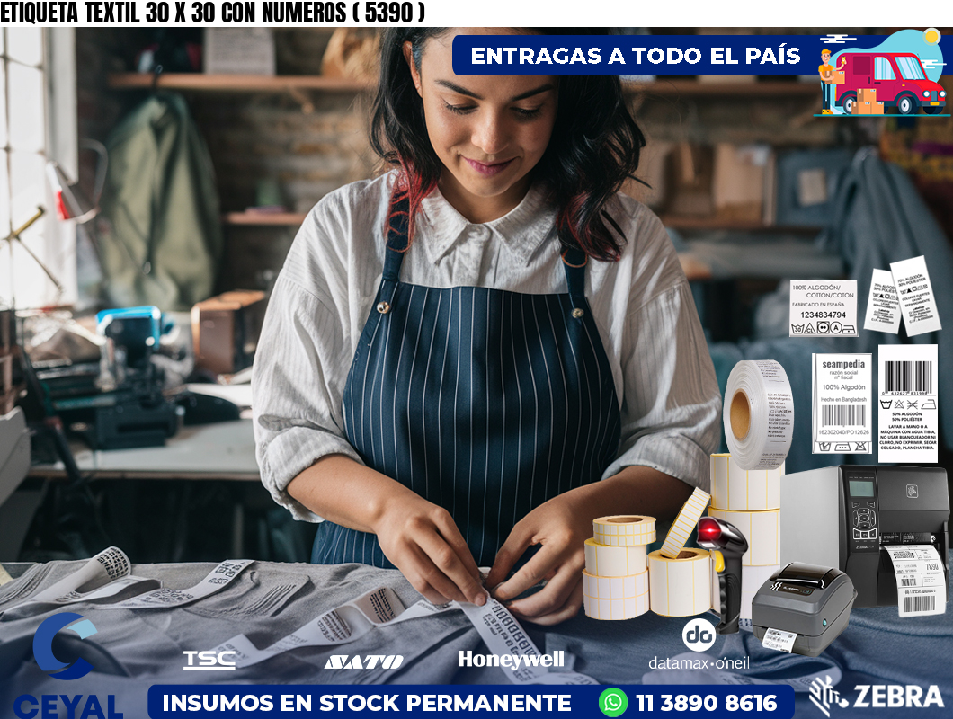 ETIQUETA TEXTIL 30 X 30 CON NUMEROS ( 5390 )