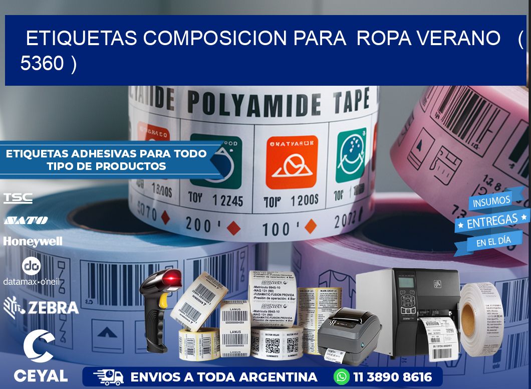 ETIQUETAS COMPOSICION PARA  ROPA VERANO   ( 5360 )