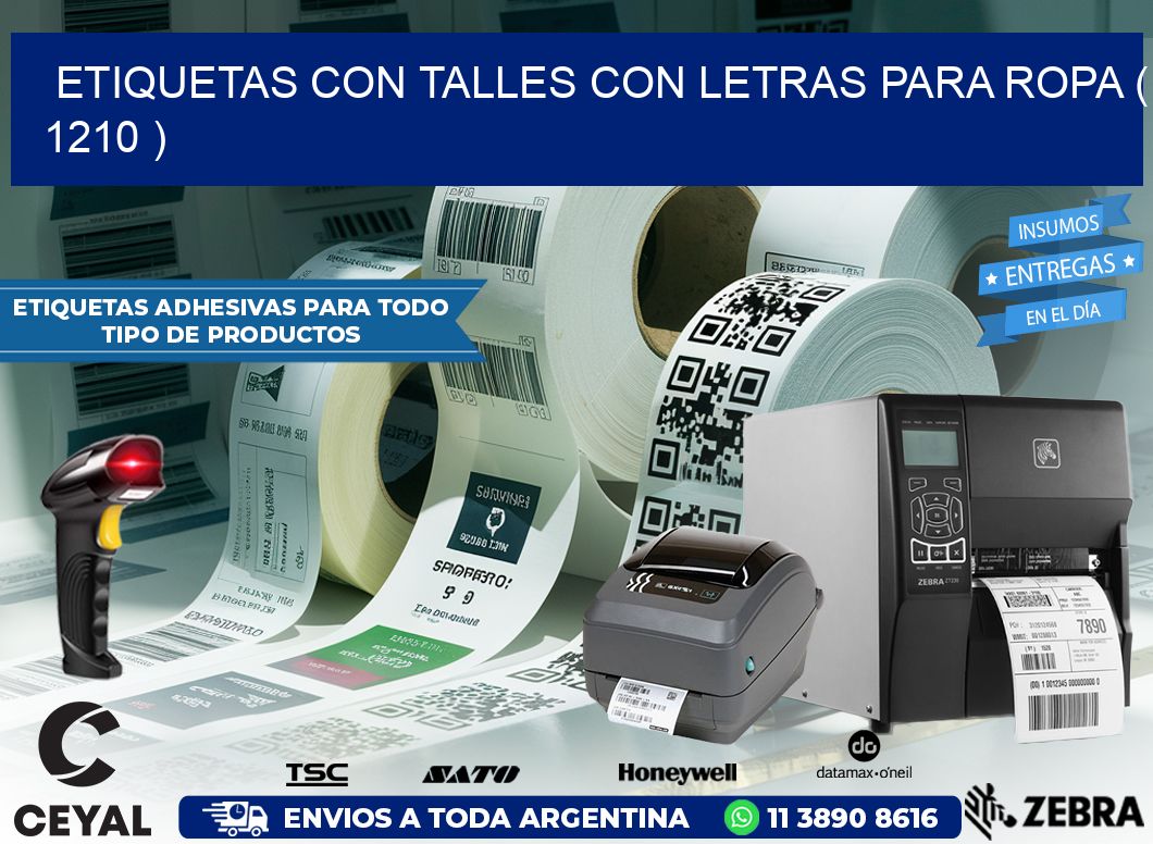 ETIQUETAS CON TALLES CON LETRAS PARA ROPA ( 1210 )