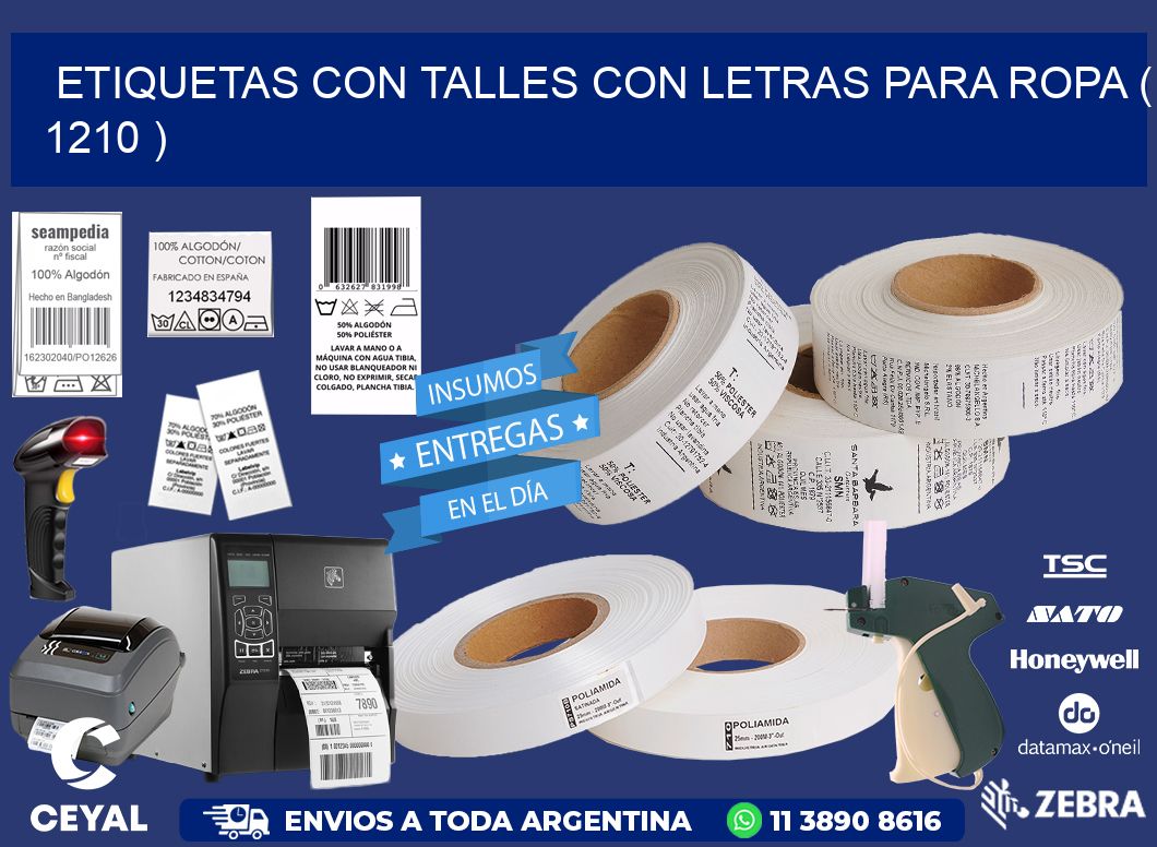ETIQUETAS CON TALLES CON LETRAS PARA ROPA ( 1210 )