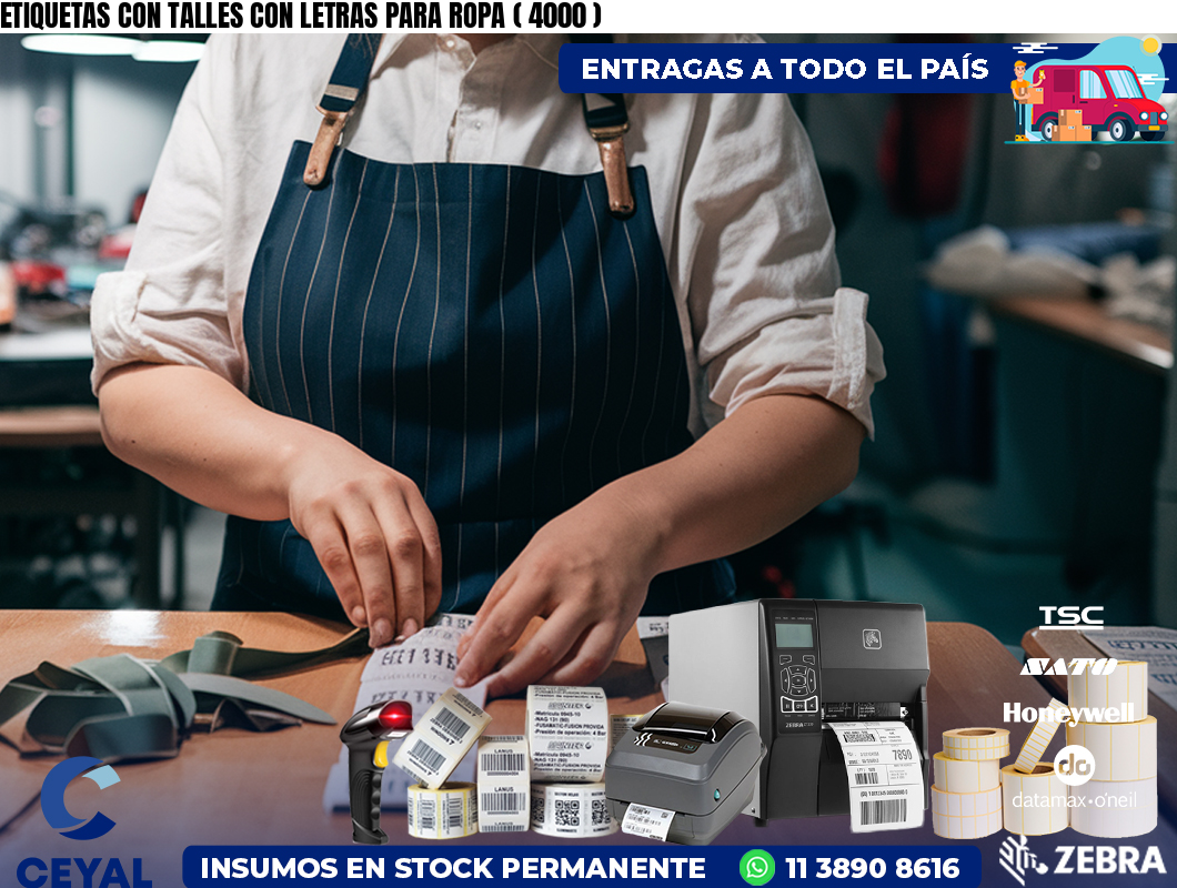 ETIQUETAS CON TALLES CON LETRAS PARA ROPA ( 4000 )