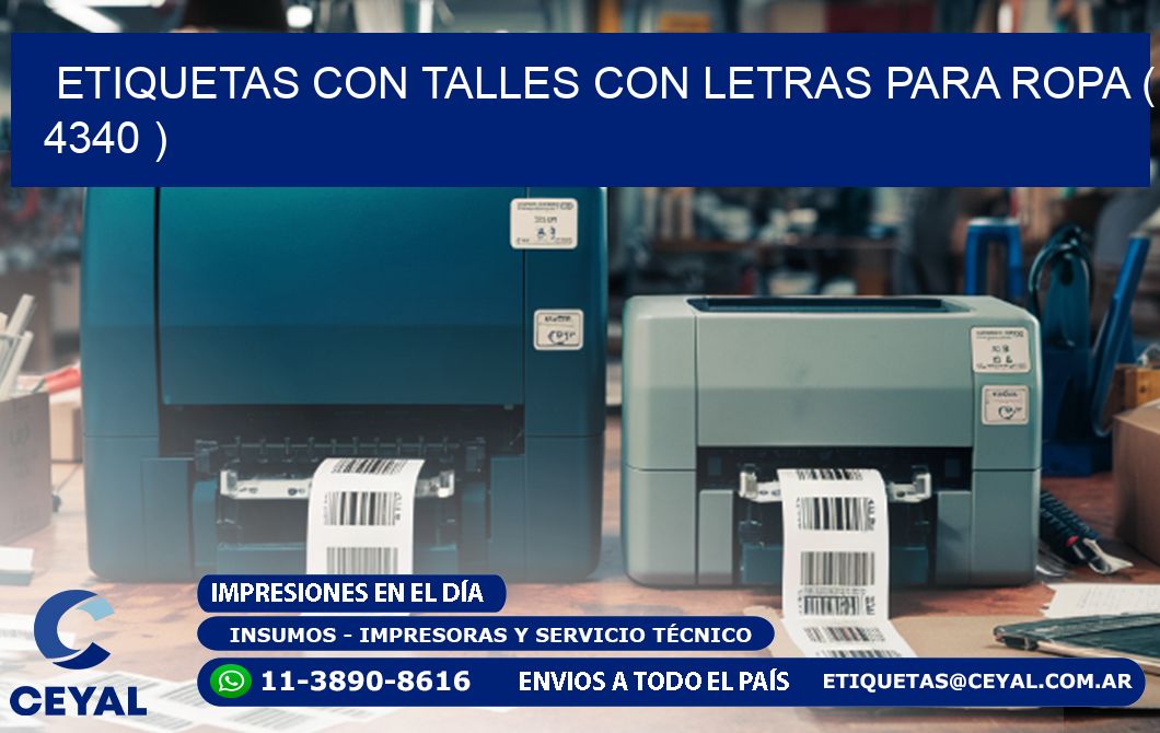 ETIQUETAS CON TALLES CON LETRAS PARA ROPA ( 4340 )