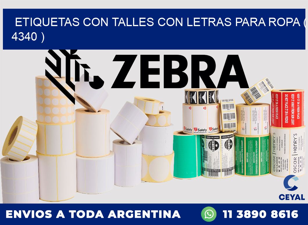 ETIQUETAS CON TALLES CON LETRAS PARA ROPA ( 4340 )