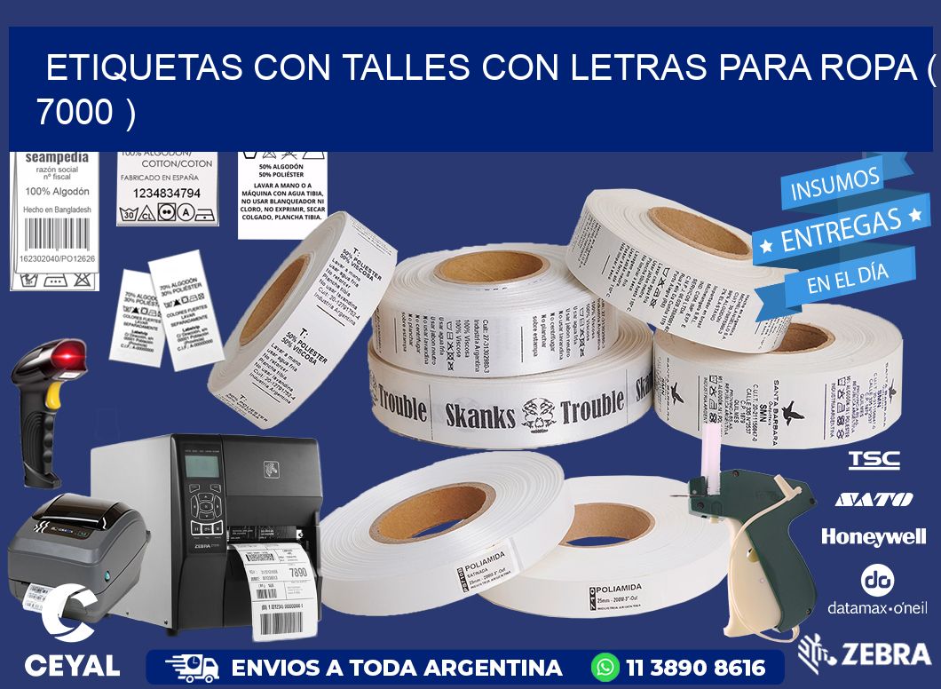 ETIQUETAS CON TALLES CON LETRAS PARA ROPA ( 7000 )