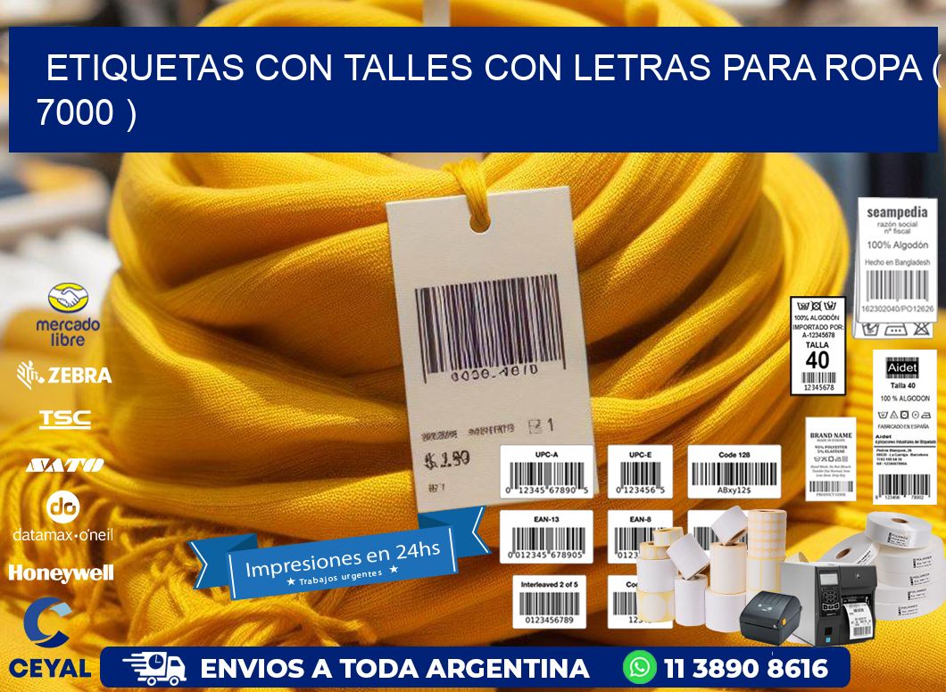ETIQUETAS CON TALLES CON LETRAS PARA ROPA ( 7000 )