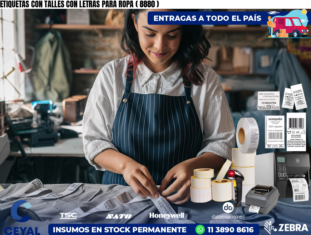 ETIQUETAS CON TALLES CON LETRAS PARA ROPA ( 8880 )