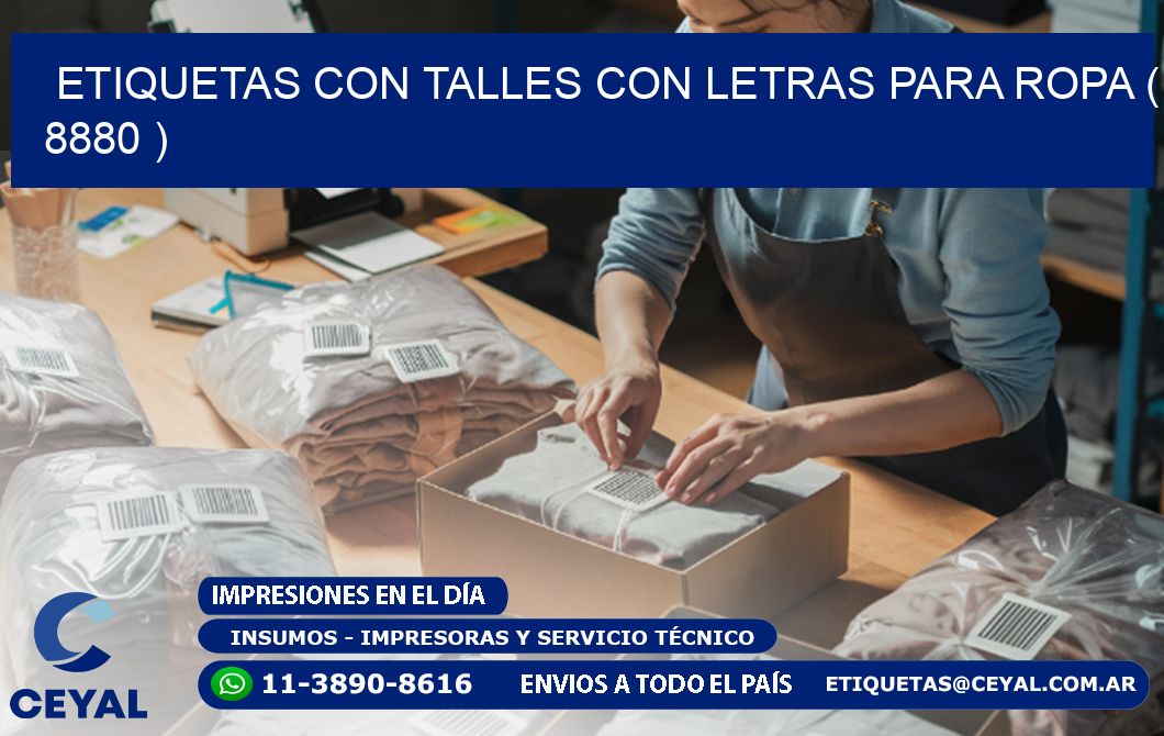 ETIQUETAS CON TALLES CON LETRAS PARA ROPA ( 8880 )