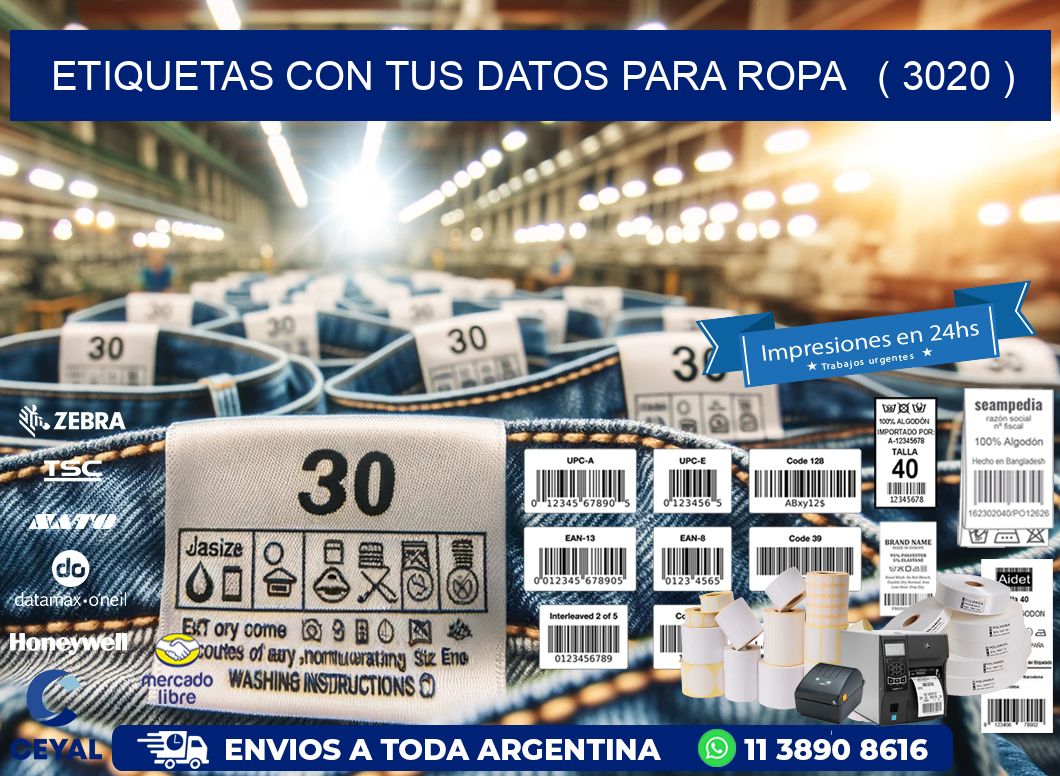 ETIQUETAS CON TUS DATOS PARA ROPA ( 3020 )