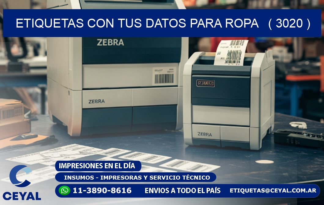 ETIQUETAS CON TUS DATOS PARA ROPA ( 3020 )