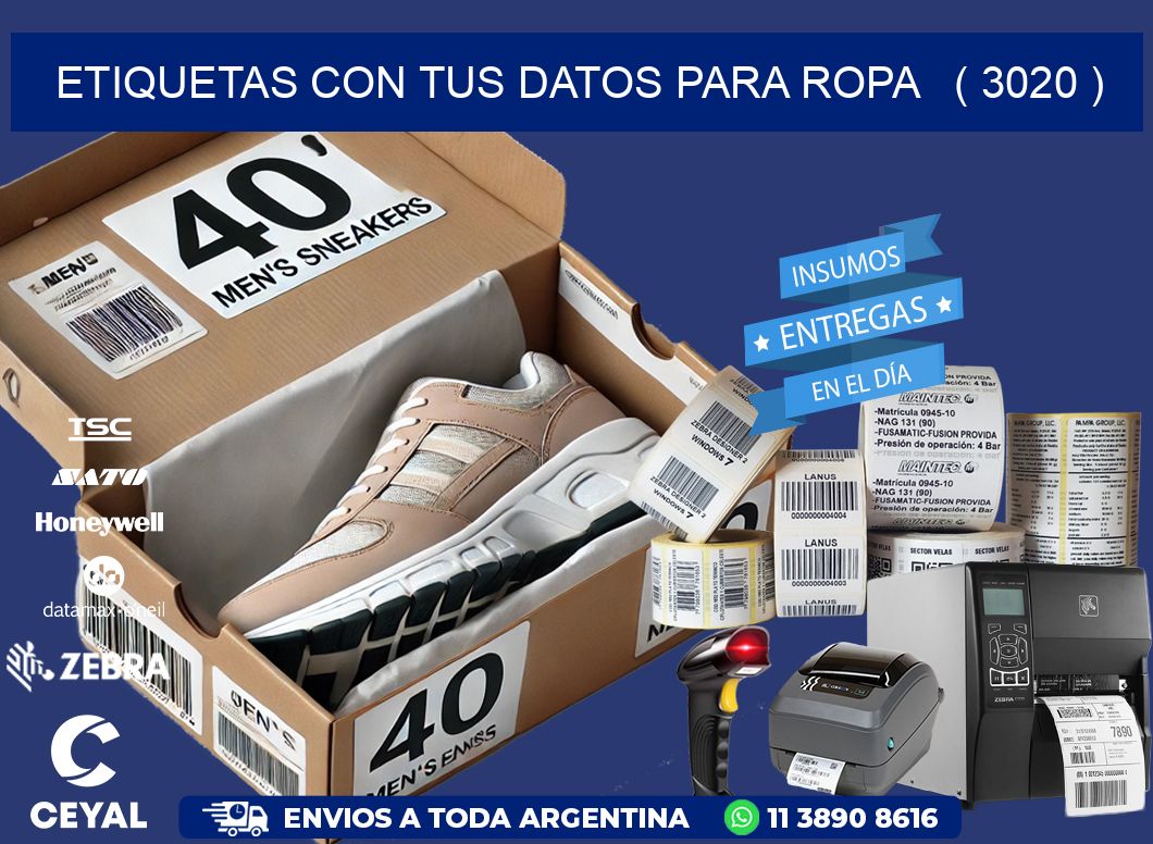 ETIQUETAS CON TUS DATOS PARA ROPA ( 3020 )