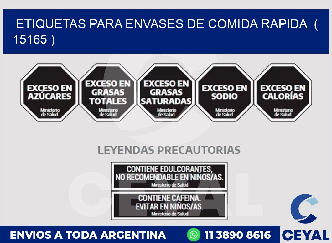 ETIQUETAS PARA ENVASES DE COMIDA RAPIDA  ( 15165 )