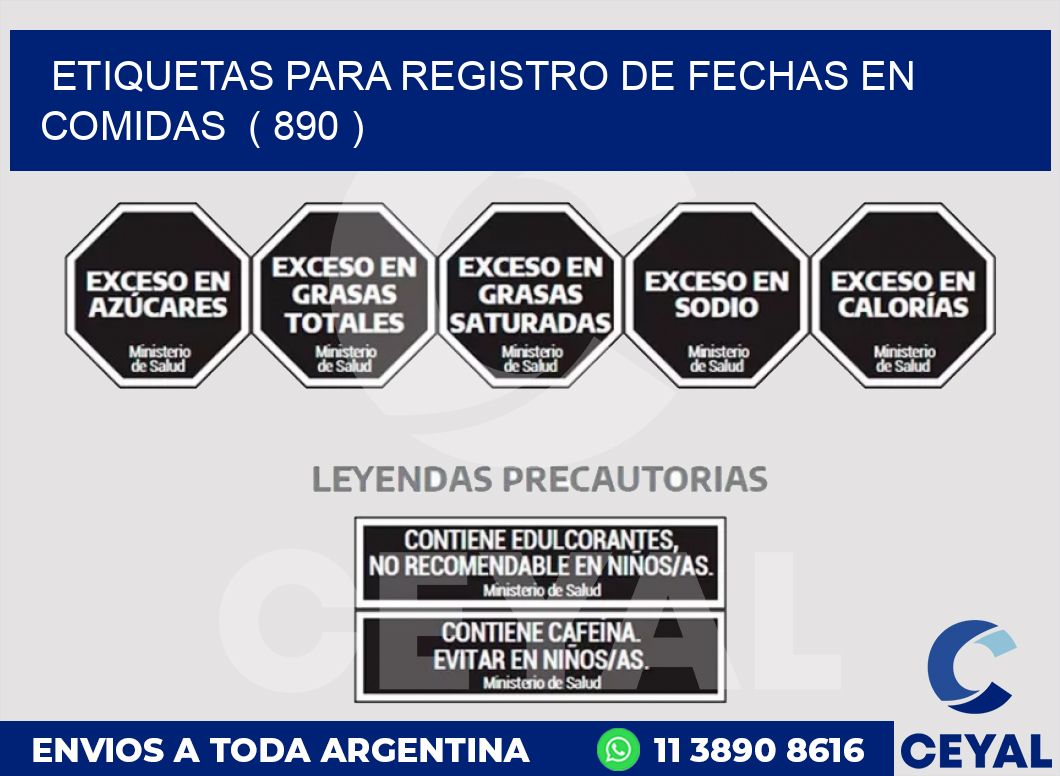 ETIQUETAS PARA REGISTRO DE FECHAS EN COMIDAS ( 890 )