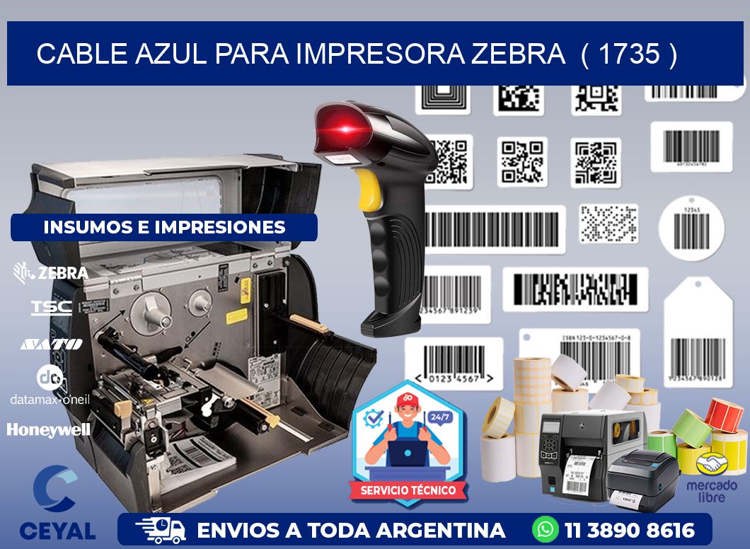 cable azul para impresora zebra ( 1735 )