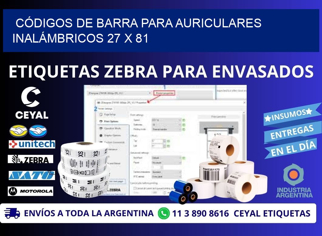 CÓDIGOS DE BARRA PARA AURICULARES INALÁMBRICOS 27 x 81