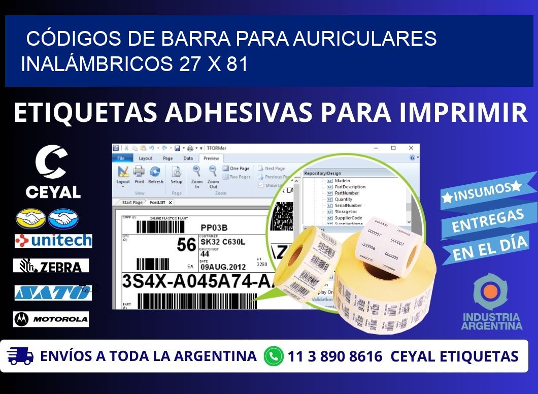 CÓDIGOS DE BARRA PARA AURICULARES INALÁMBRICOS 27 x 81