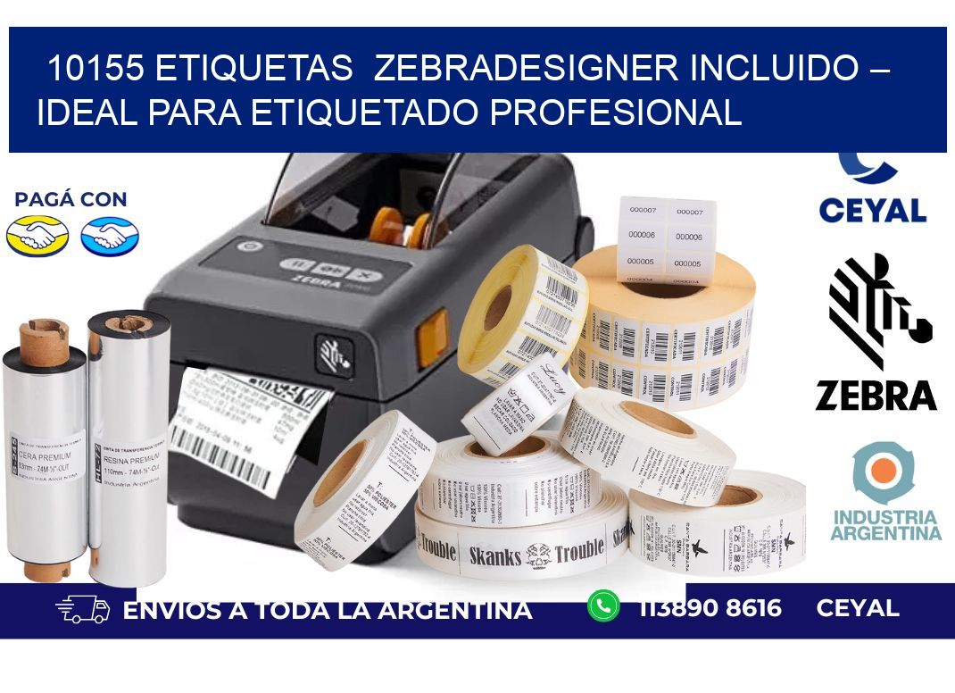 10155 etiquetas  ZebraDesigner Incluido – Ideal para Etiquetado Profesional