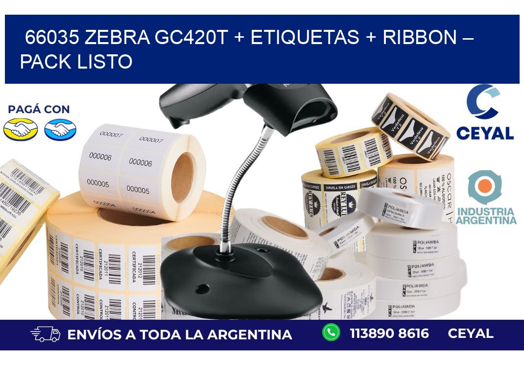66035 Zebra GC420T + Etiquetas + Ribbon – Pack Listo