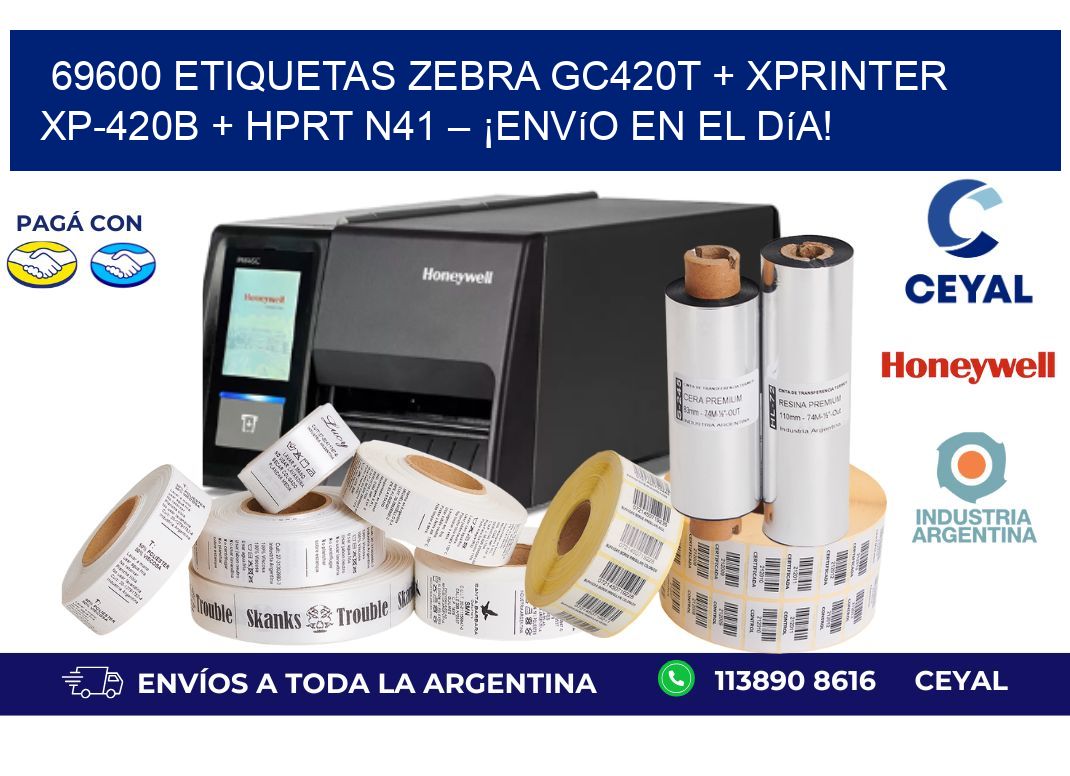 69600 ETIQUETAS Zebra GC420T + Xprinter XP-420B + HPRT N41 – ¡Envío en el día!