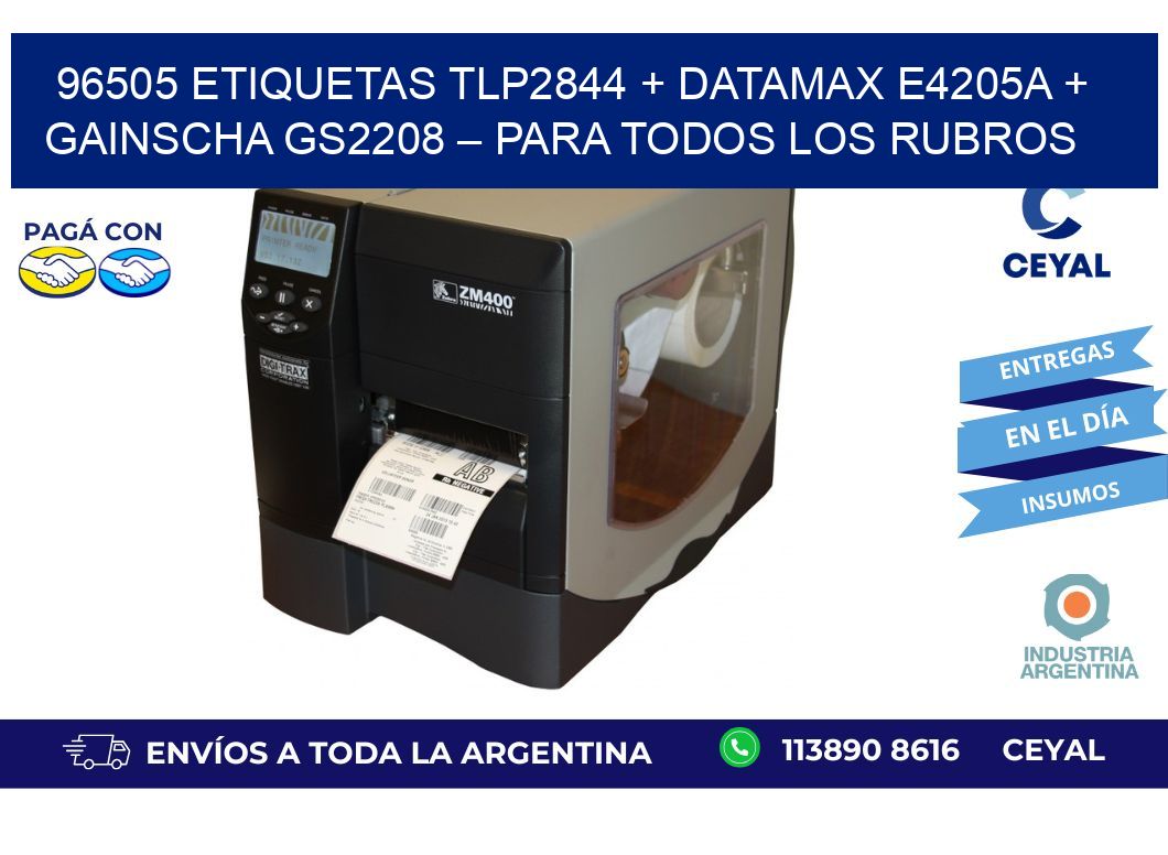 96505 ETIQUETAS TLP2844 + Datamax E4205A + Gainscha GS2208 – Para todos los rubros