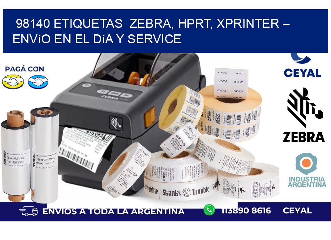 98140 etiquetas  Zebra, HPRT, Xprinter – Envío en el Día y Service