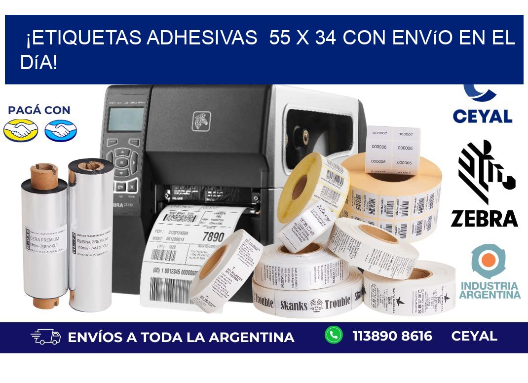¡Etiquetas Adhesivas  55 x 34 con Envío en el Día!