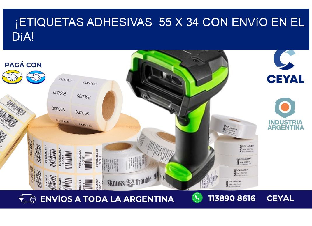 ¡Etiquetas Adhesivas  55 x 34 con Envío en el Día!