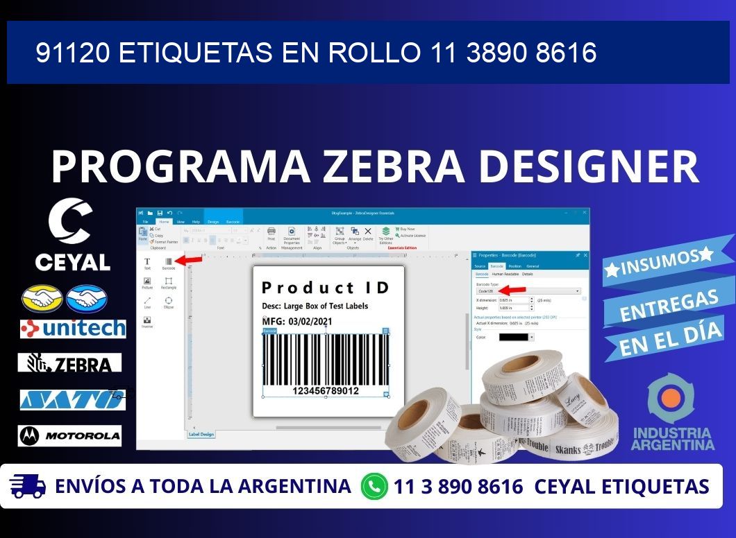91120 ETIQUETAS EN ROLLO 11 3890 8616