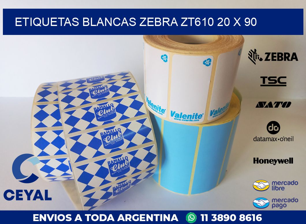 ETIQUETAS BLANCAS ZEBRA ZT610 20 x 90