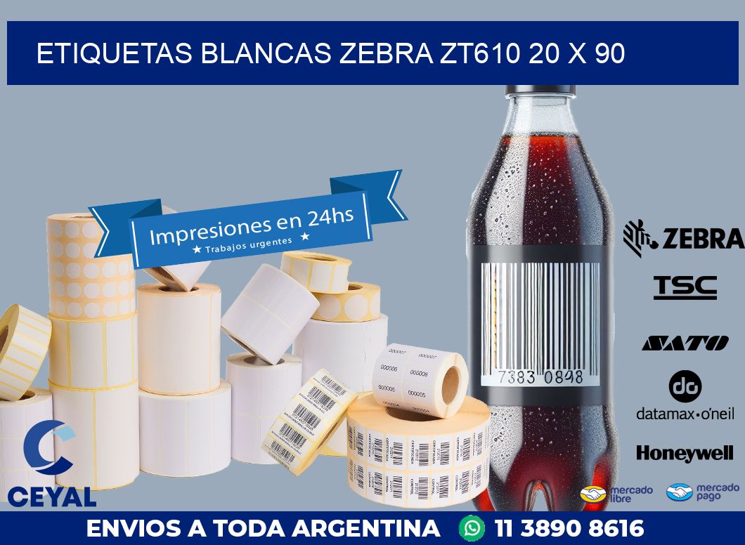 ETIQUETAS BLANCAS ZEBRA ZT610 20 x 90