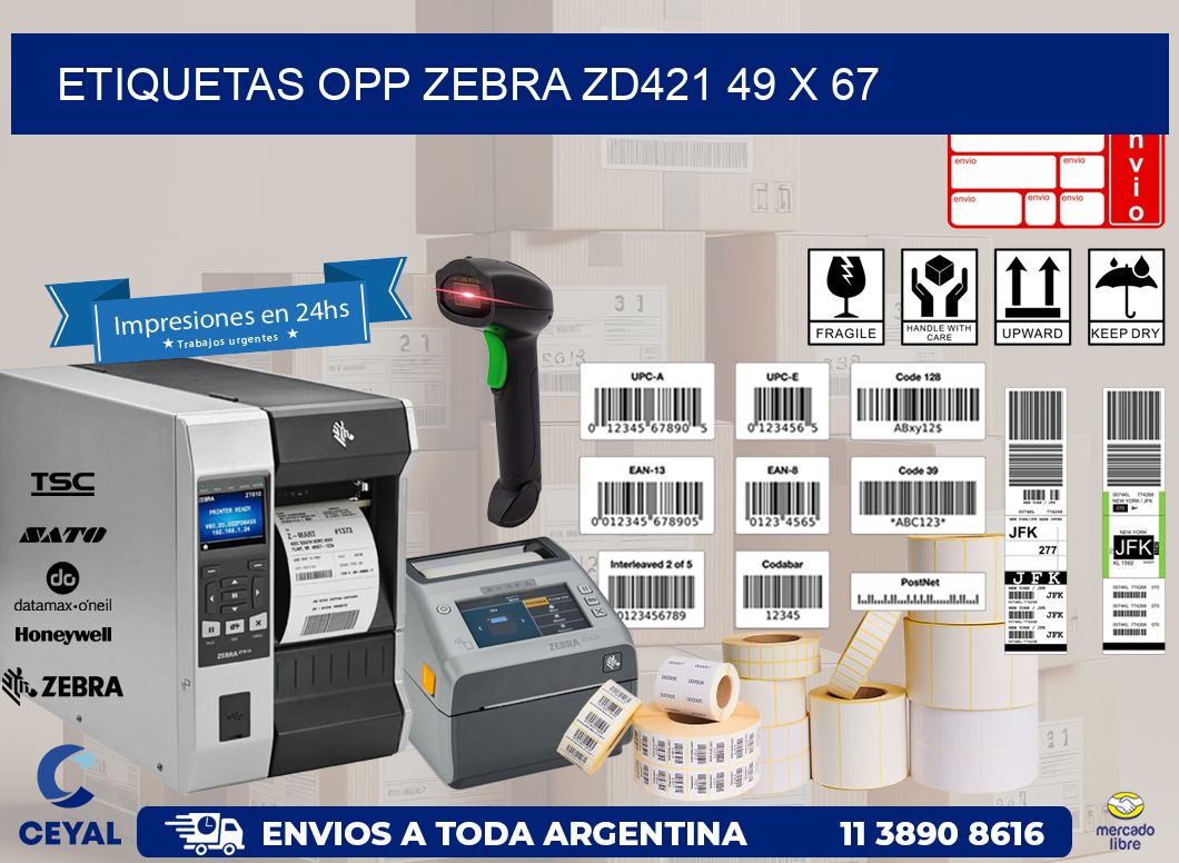 ETIQUETAS OPP ZEBRA ZD421 49 x 67