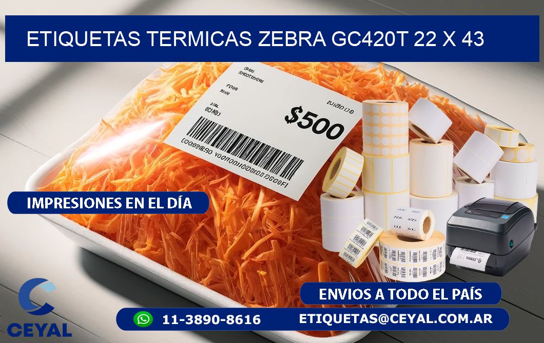 ETIQUETAS TERMICAS ZEBRA GC420T 22 x 43