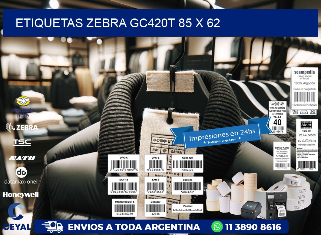 ETIQUETAS Zebra GC420T 85 x 62