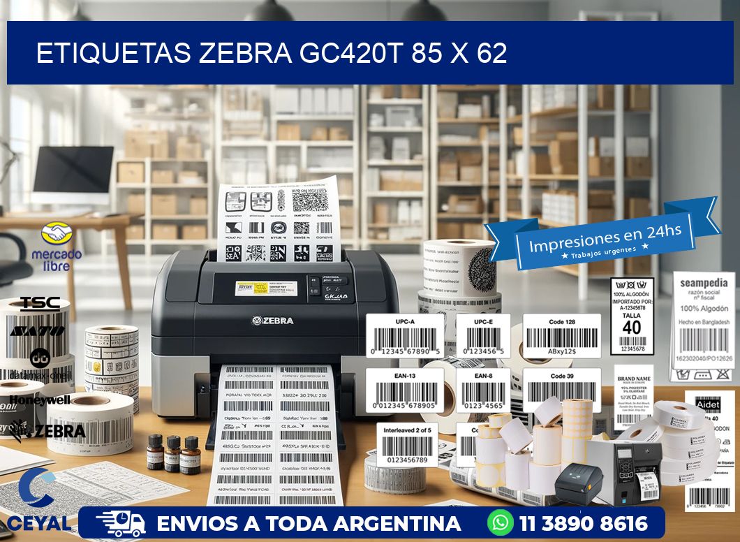 ETIQUETAS Zebra GC420T 85 x 62