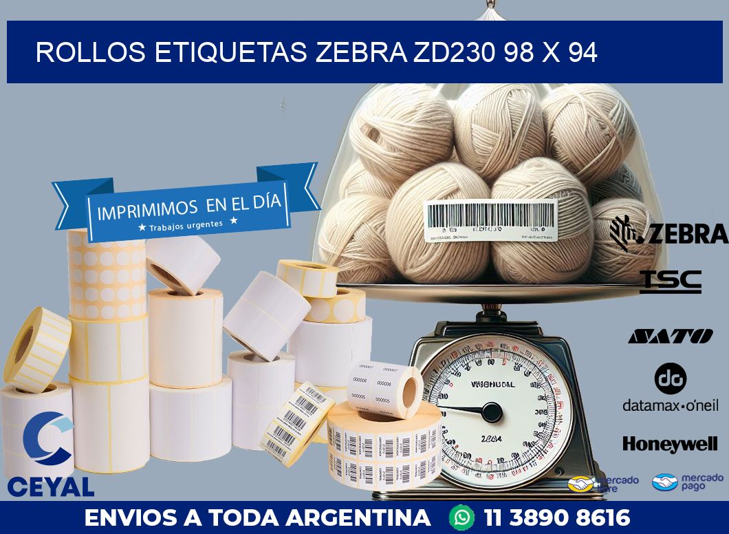 ROLLOS ETIQUETAS Zebra ZD230 98 x 94