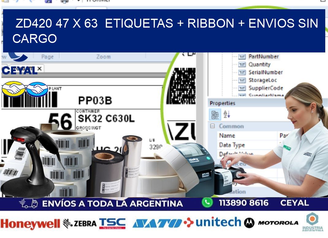 ZD420 47 x 63  etiquetas + ribbon + envios sin cargo