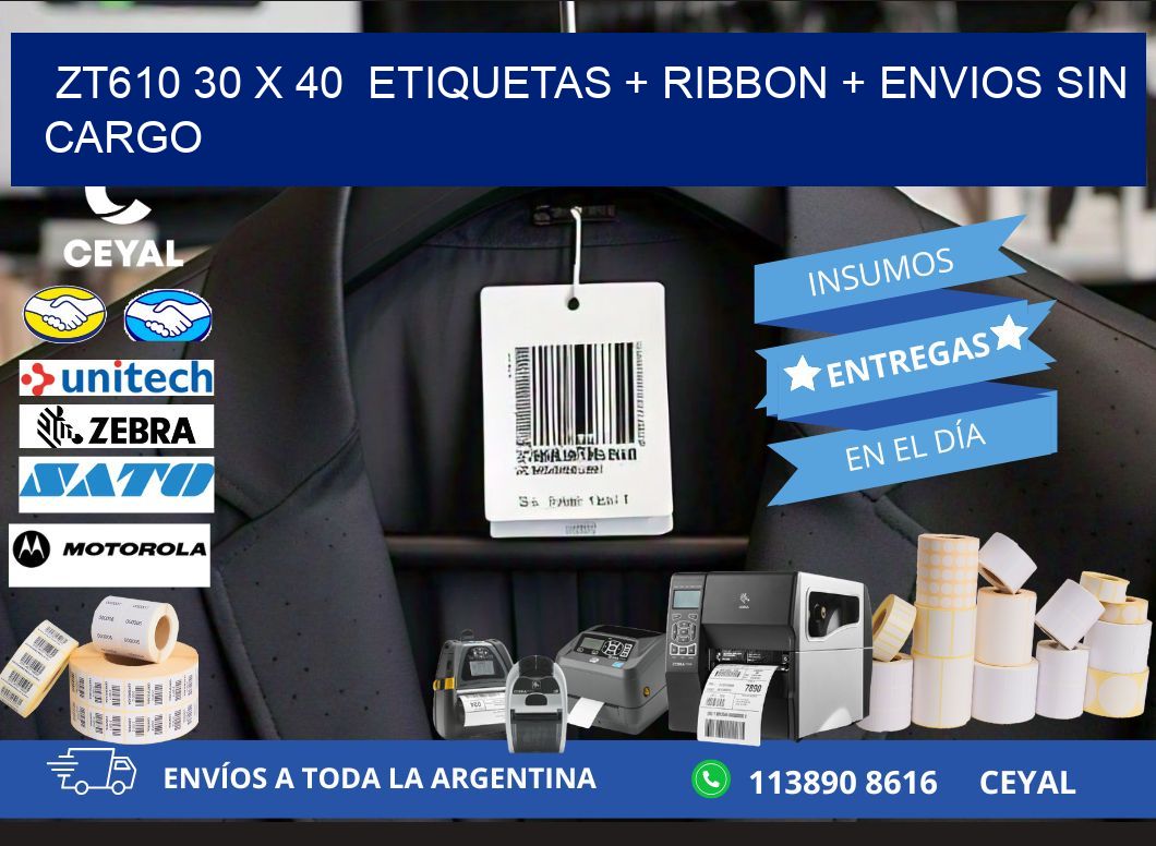 ZT610 30 x 40  etiquetas + ribbon + envios sin cargo