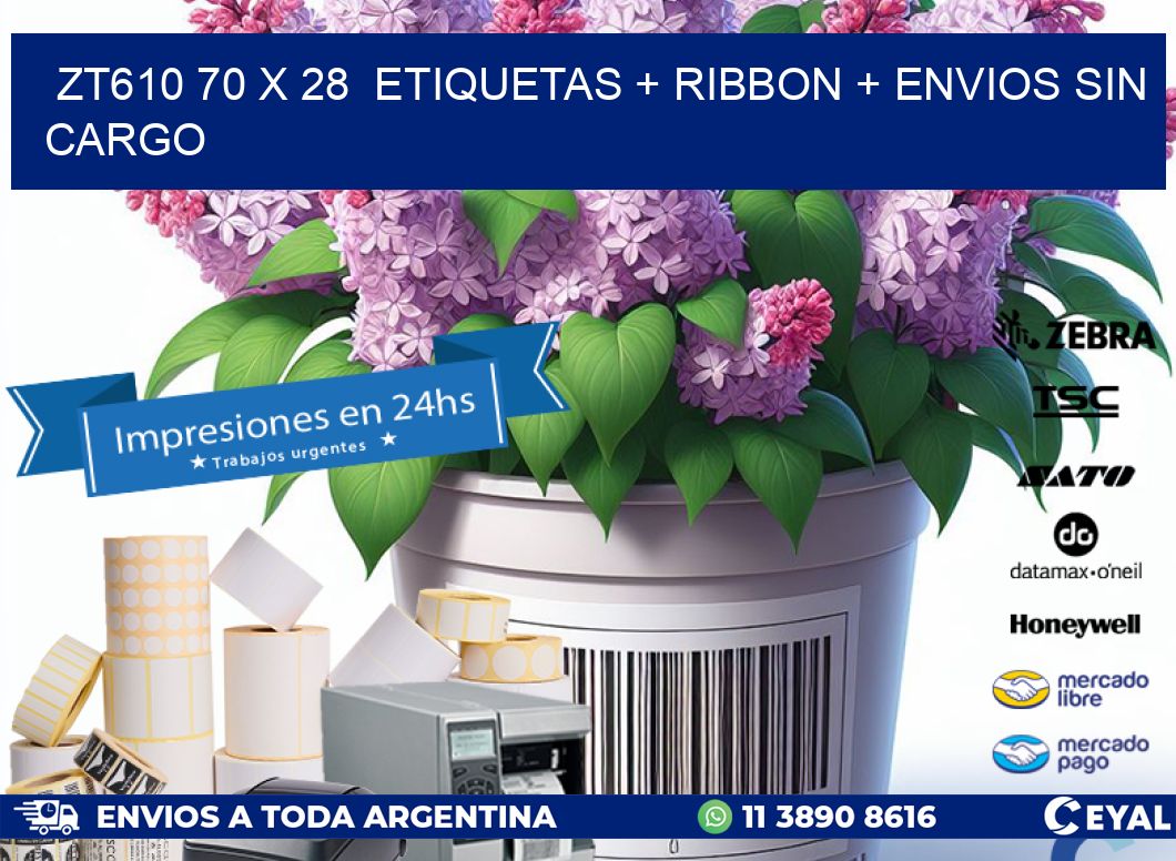 ZT610 70 x 28  etiquetas + ribbon + envios sin cargo