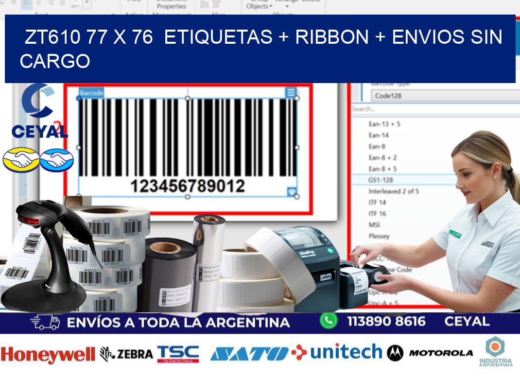 ZT610 77 x 76  etiquetas + ribbon + envios sin cargo