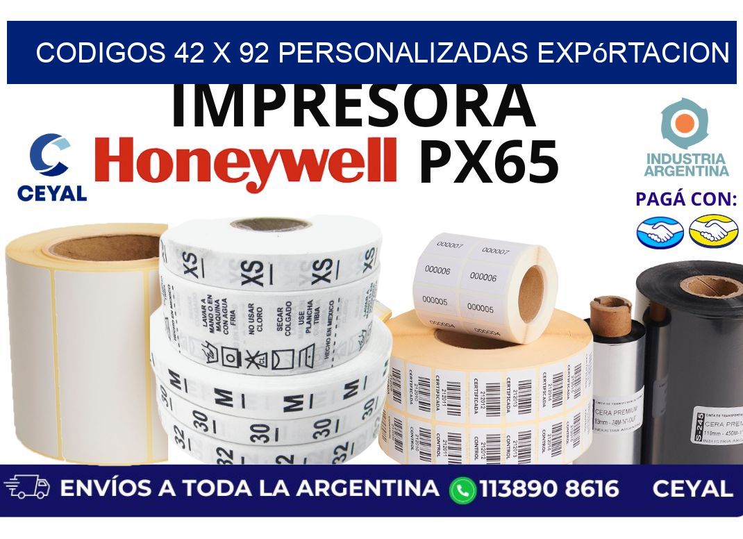 codigos 42 x 92 personalizadas expórtacion