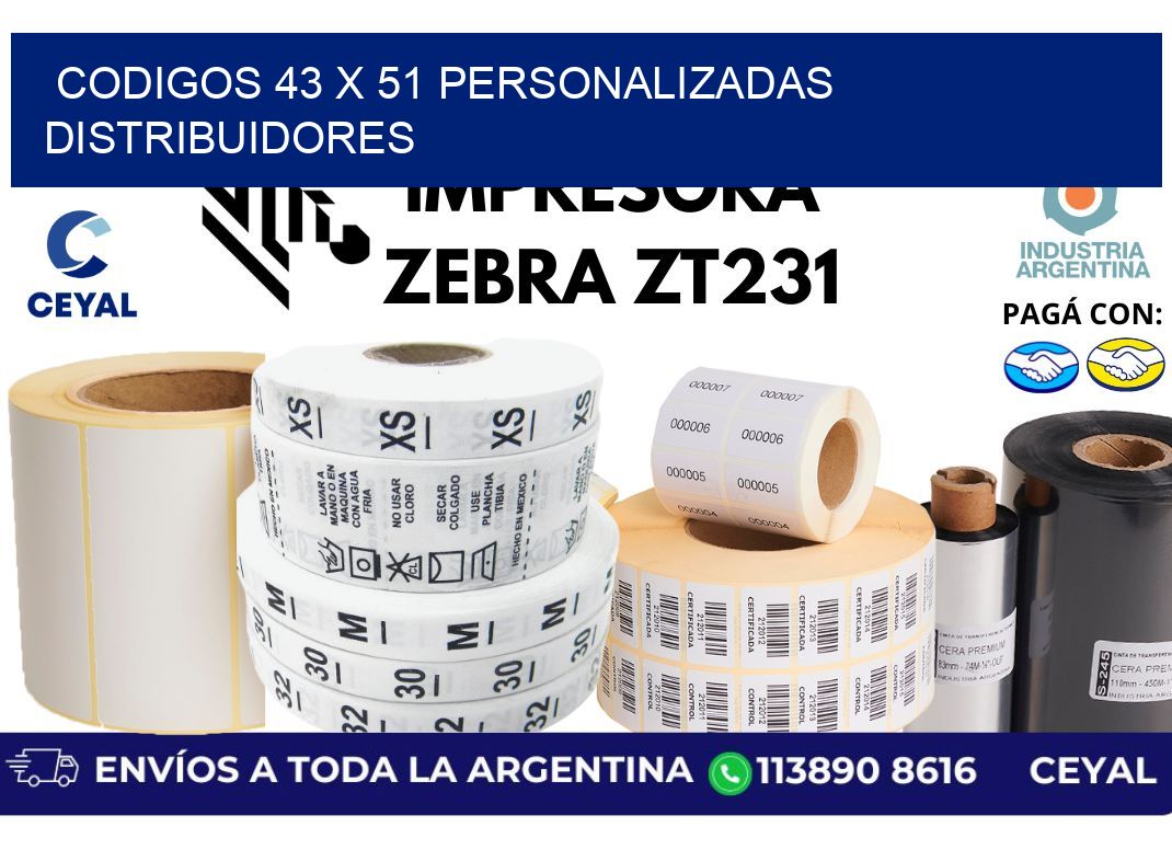 codigos 43 x 51 personalizadas distribuidores
