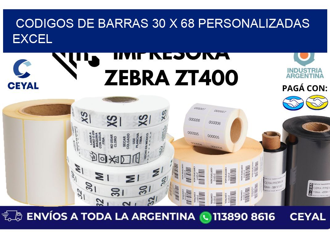 codigos de barras 30 x 68 personalizadas excel
