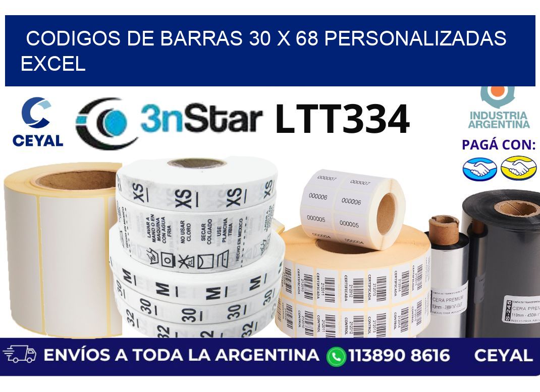 codigos de barras 30 x 68 personalizadas excel