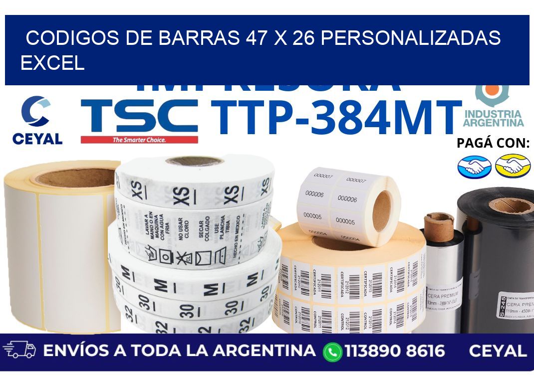 codigos de barras 47 x 26 personalizadas excel