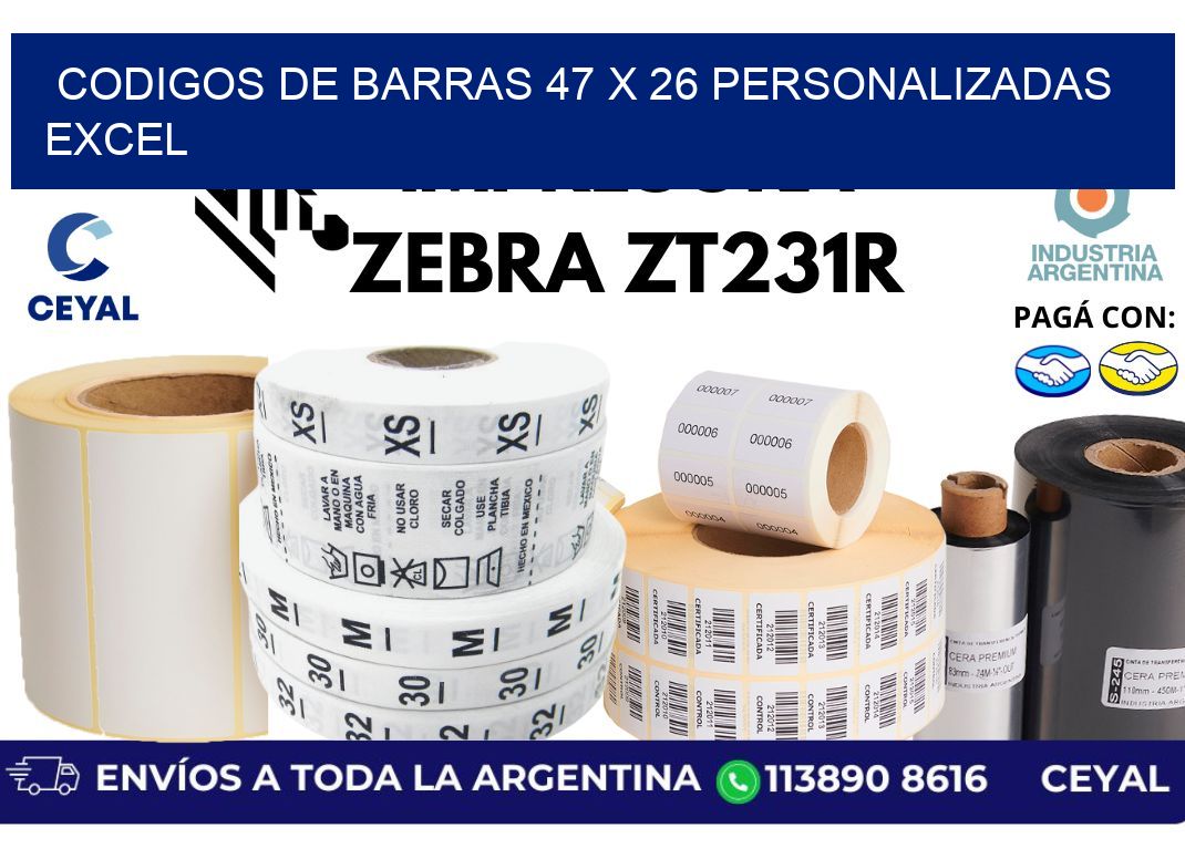 codigos de barras 47 x 26 personalizadas excel