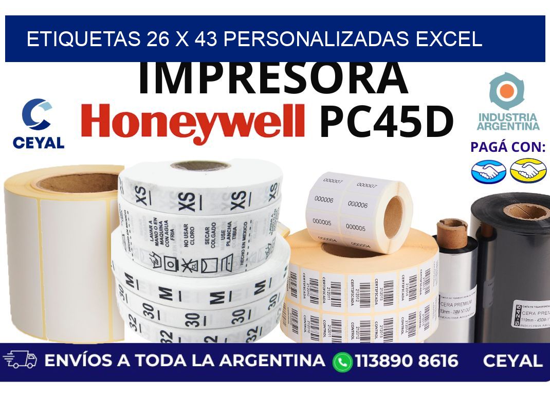 etiquetas 26 x 43 personalizadas excel