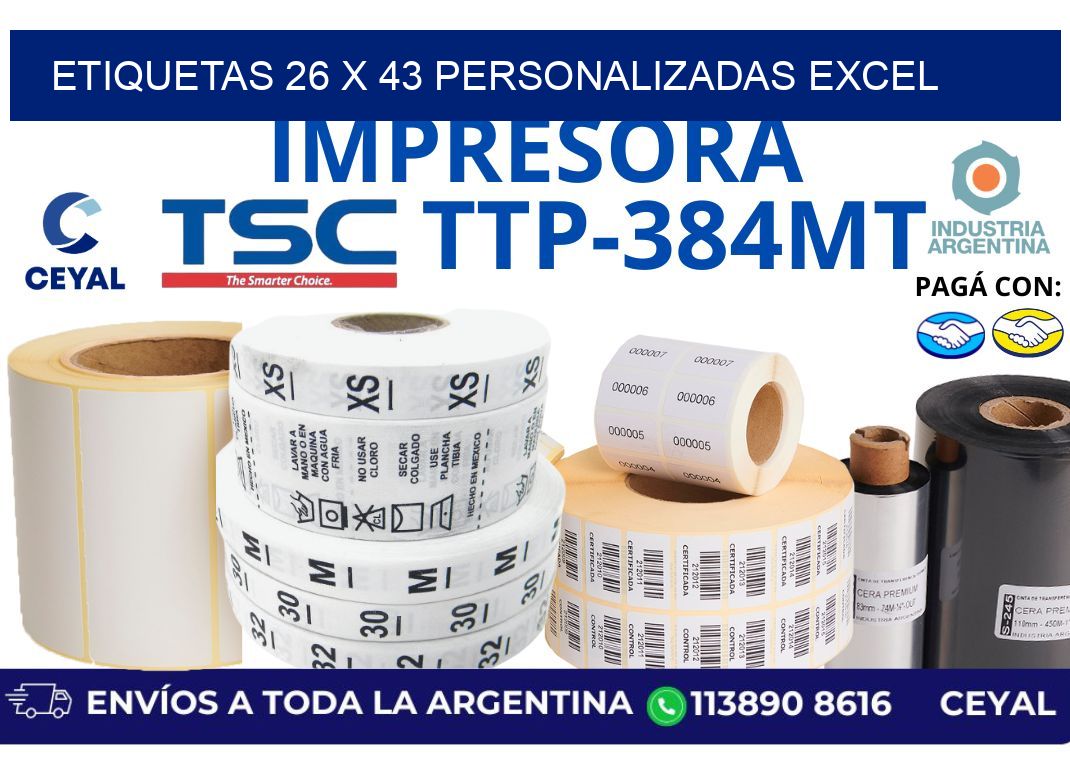 etiquetas 26 x 43 personalizadas excel