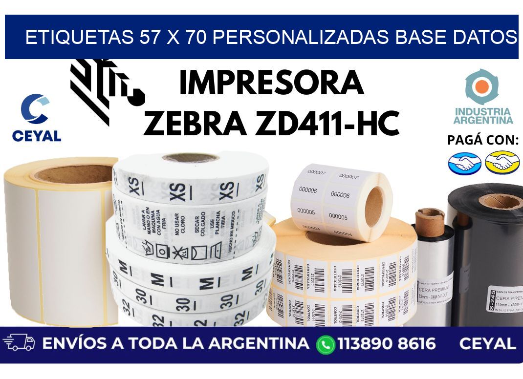 etiquetas 57 x 70 personalizadas base datos
