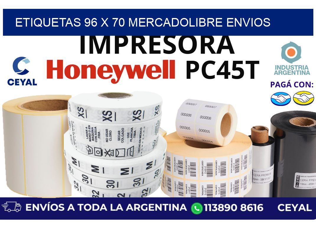 etiquetas 96 x 70 mercadolibre envios