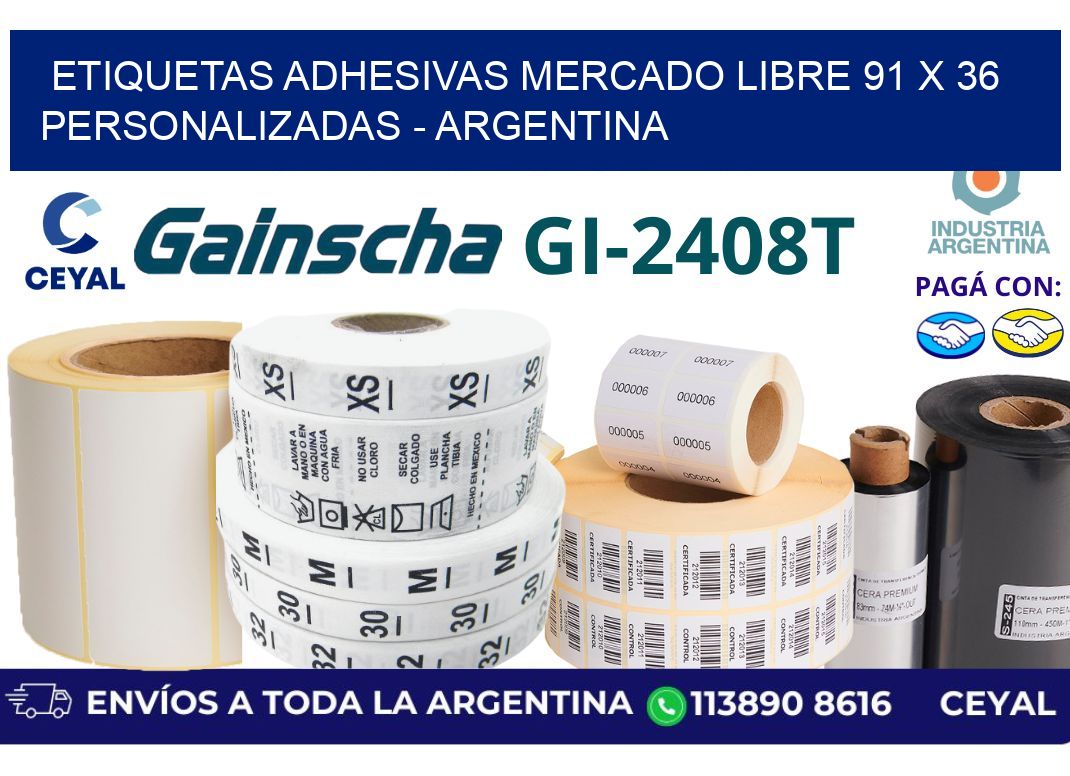etiquetas adhesivas mercado libre 91 x 36 personalizadas - Argentina